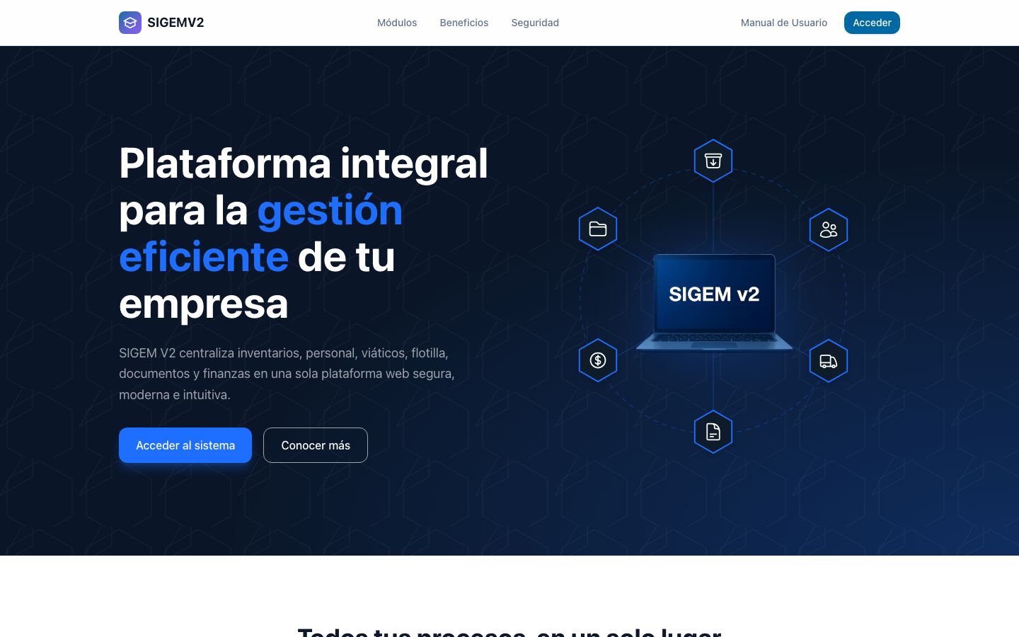 Portada de SIGEMV2: plataforma integral para la gestión eficiente de tu empresa