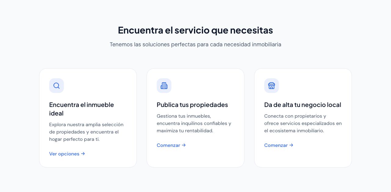 Servicios de SuitReals: encuentra el inmueble ideal, publica tus propiedades y da de alta tu negocio local