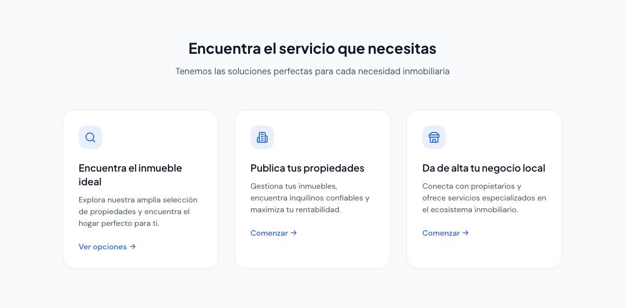 Servicios de SuitReals: encuentra el inmueble ideal, publica tus propiedades y da de alta tu negocio local