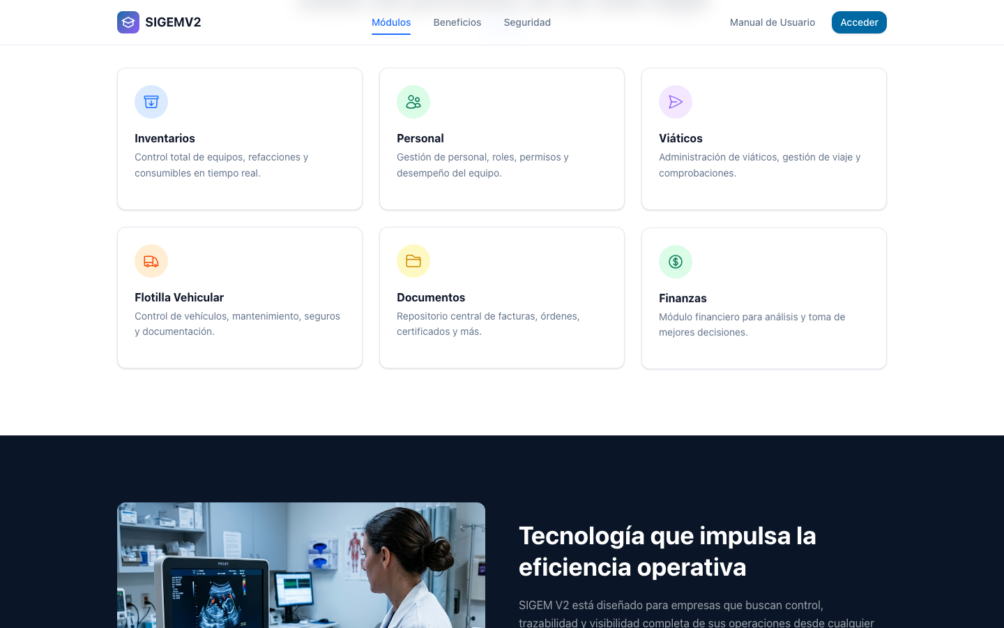 Módulos de SIGEMV2: inventarios, personal, viáticos, flotilla, documentos y finanzas