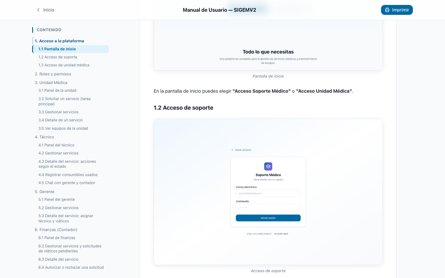 Detalle del manual de SIGEMV2 con roles y permisos