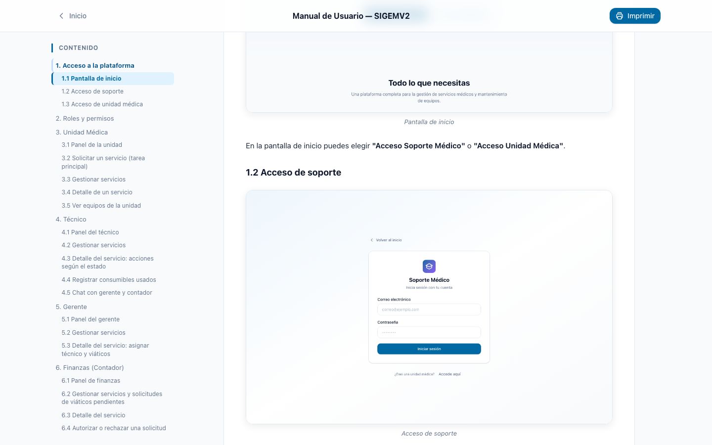 Detalle del manual de SIGEMV2 con roles y permisos